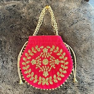 Gota Patti Potli Indian inspired Bag, red and Gold